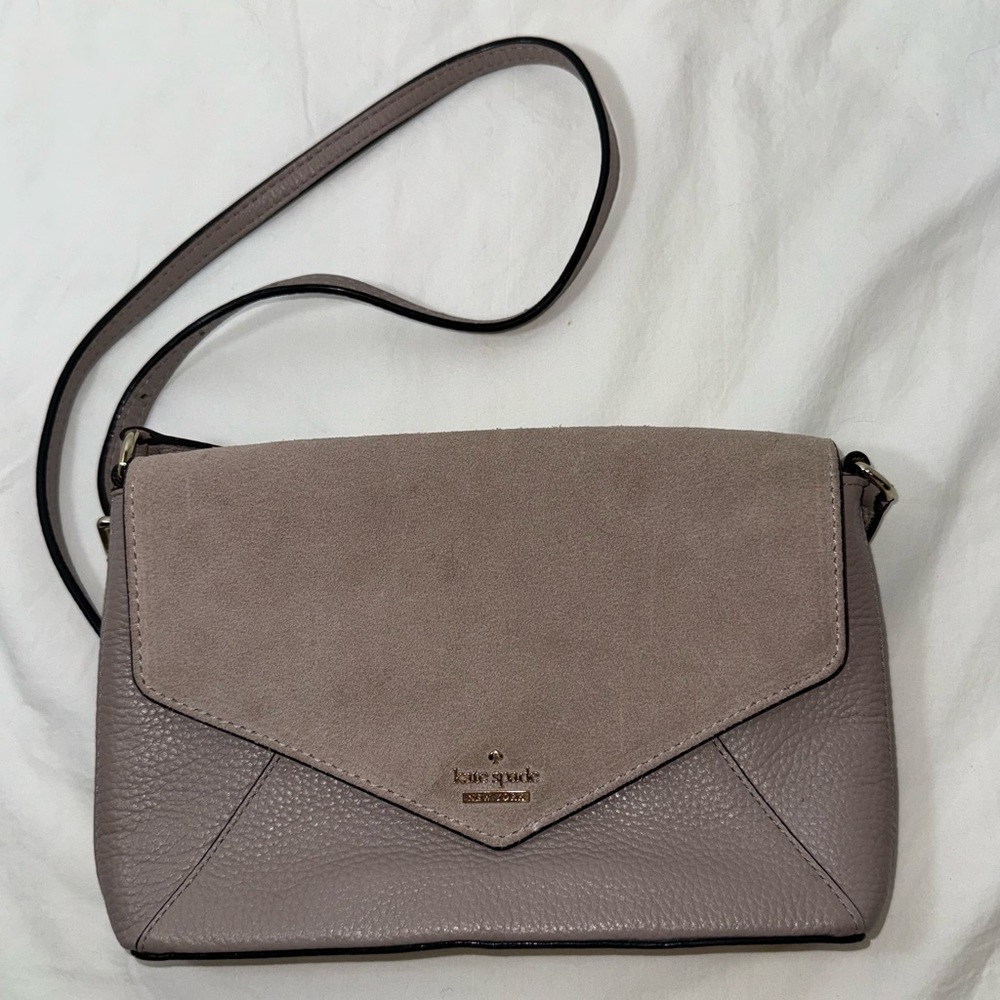 Kate Spade SPENCER'S  Beige Mauve Suede & Pebbled Leather Envelope Crossbody